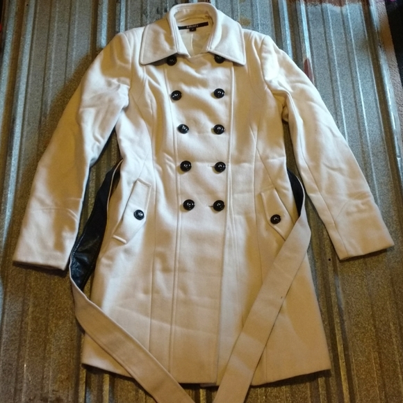 DKNY Double Breasted Pea Coat With Belt - Picture 8 of 17